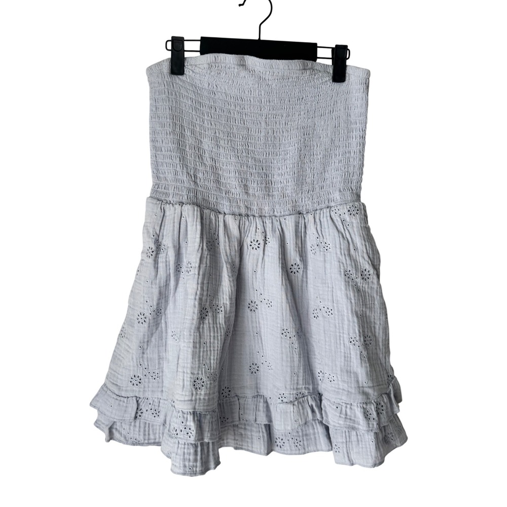 Universal Thread Blue Smocked Eyelet Strapless Mini Dress Small Cotton Gauze